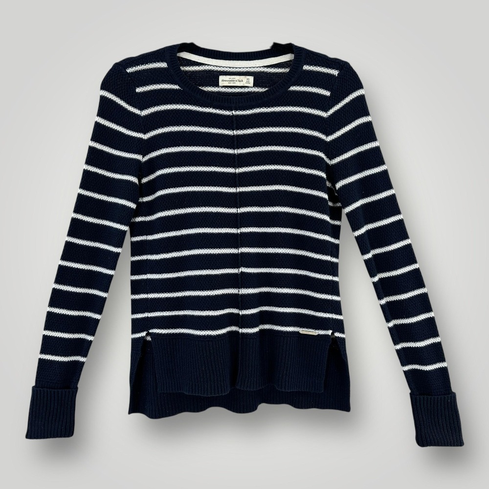 Abercrombie & Fitch Sweater Womens XS Navy White Stripe Knit Crewneck Casual